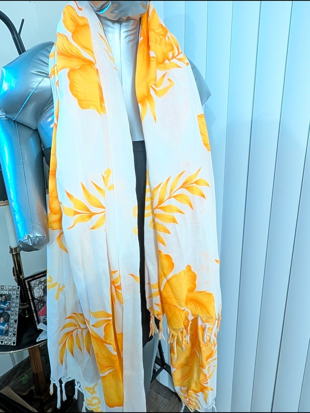 White & Bright Yellow Floral Scarf
